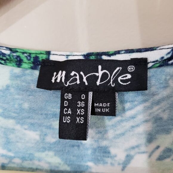 Marble Short Sleeve Oversized Cold Shoulder Green Blue Tunic Top Small XSmall - Picture 4 of 12